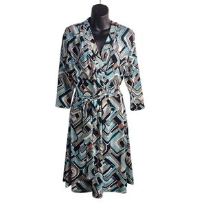 Liz Claiborne Women's 3/4 Sleeve Multicolor Print V-Neck Stretch Dress S…